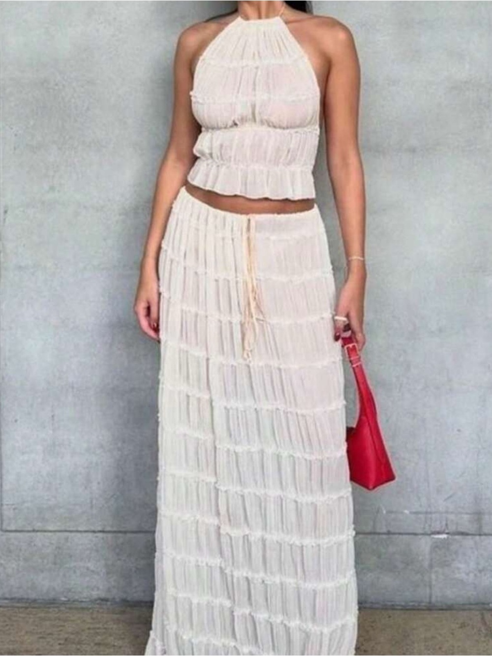 Women's Cream Tiered Maxi Skirt - Elegant Summer Style